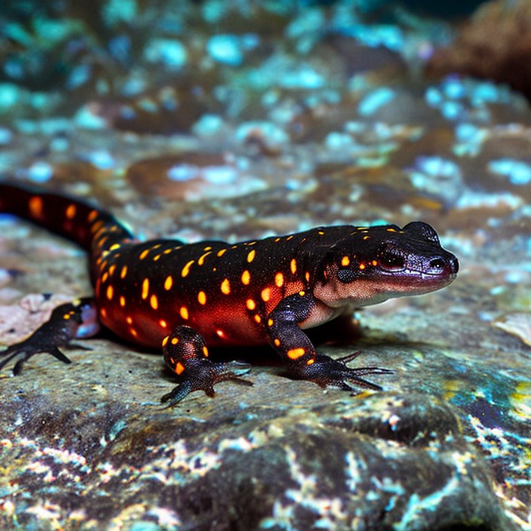 Japanese salamander (Hynobius japonicus) in an aquarium with warm sunlight1