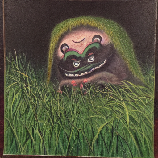 Yokai Lurking in a Grassy Clearing Oil Painting4