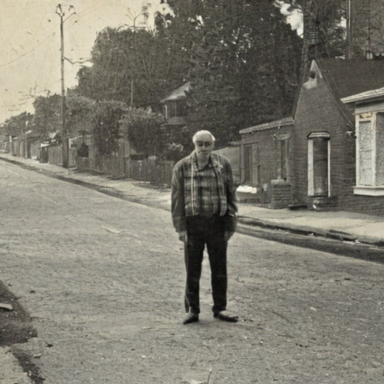 A man with a stone stands on a suburban street2