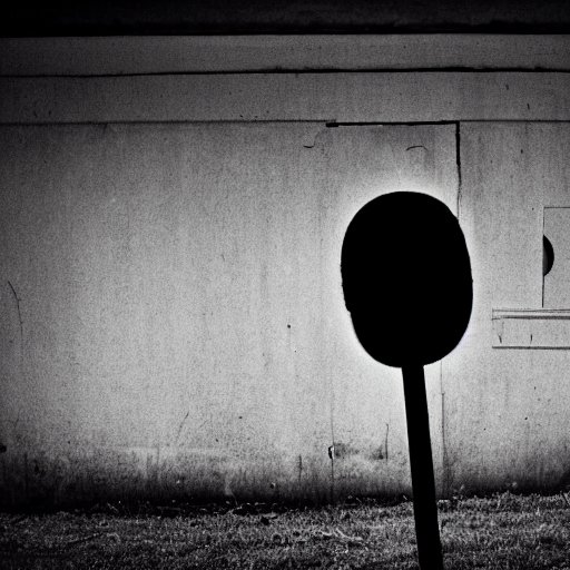 A blank, eyeless face peeking out from a dimly lit vacant lot in a residential neighborhood1